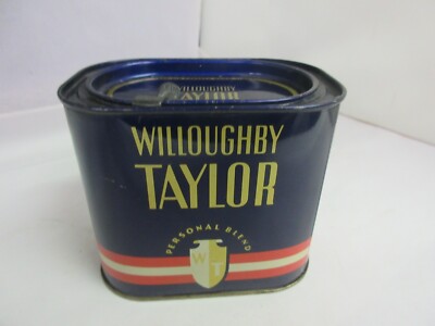 VINTAGE ADVERTISING EMPTY WILLOUGHBY TAYLOR VERTICAL CANISTER TOBACCO TIN  616