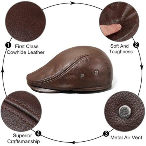 Men Real Leather Berets Hat Cap Winter Warm Earmuffs Newsboy Hats Flat Cap Gift - Picture 11 of 15