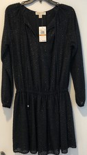 NWT MICHAEL KORS SMALL BLACK METALLIC JACQUARD FROCK DRESS LONG SLEEVE $175