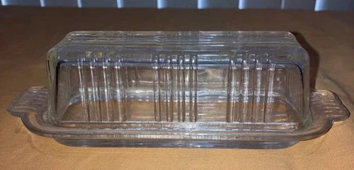 Vintage Federal Glass Ribbed Butter Dish 7" x 2" x 3" Chipped Base