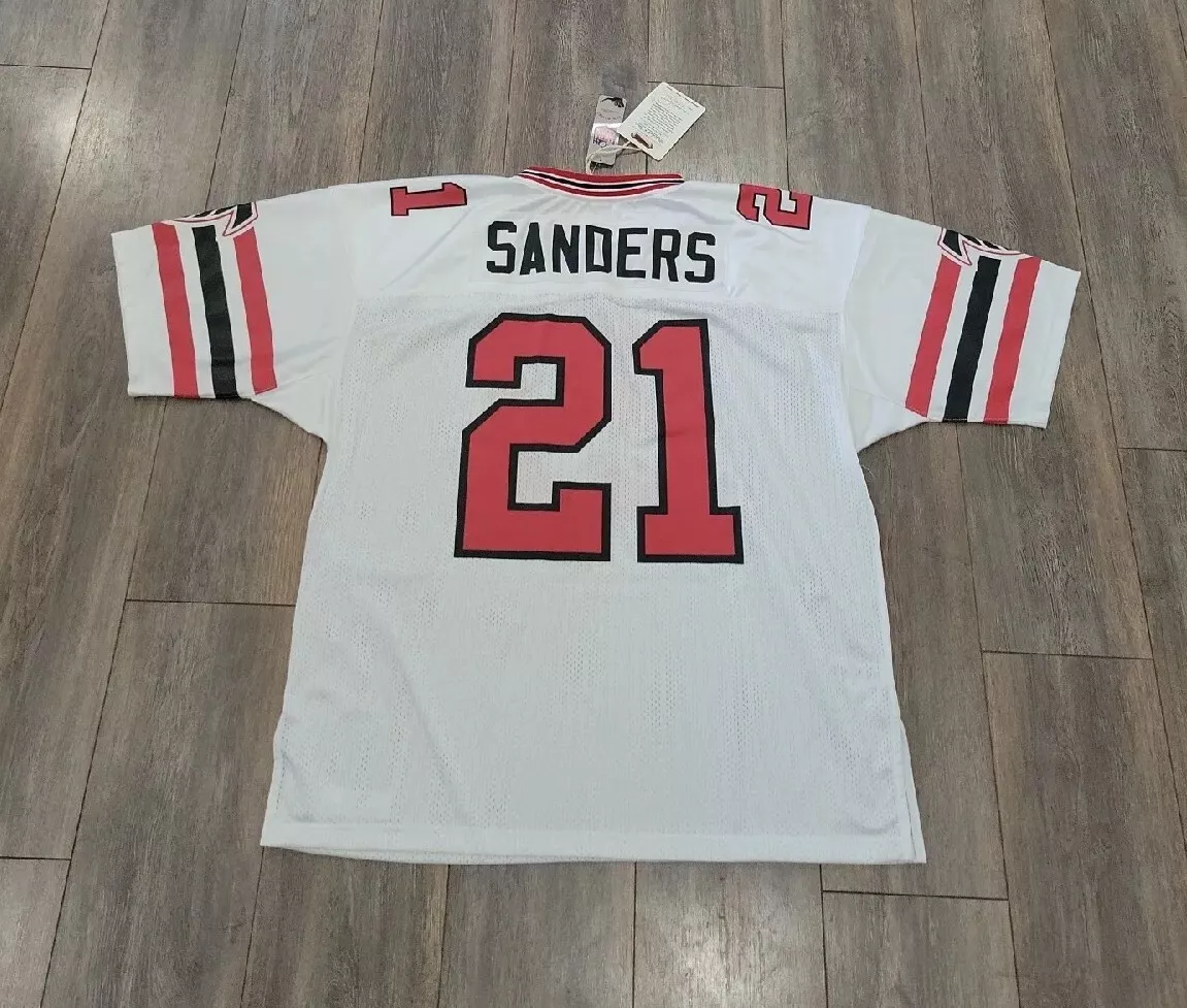 Mitchell&Ness Atlanta Falcons 21 Deion Sanders White Throwback Jersey