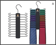 2 Pack Tie Hanger with 40 Hooks, Space Saving Necktie Organizer for Men, Large C