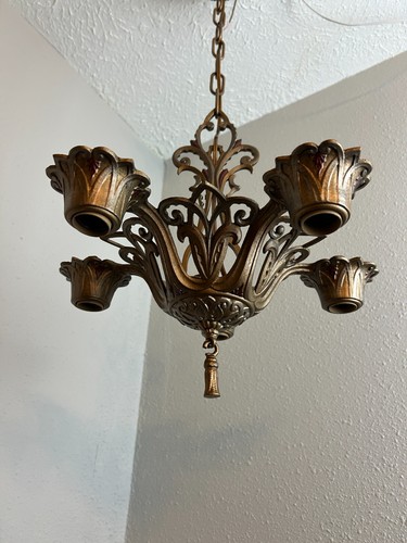 1930s cast iron 5 light light fixture - Picture 5 of 14