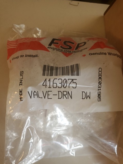 4163075 OEM FSP NEW Whirlpool Dishwasher Drain Valve new in package