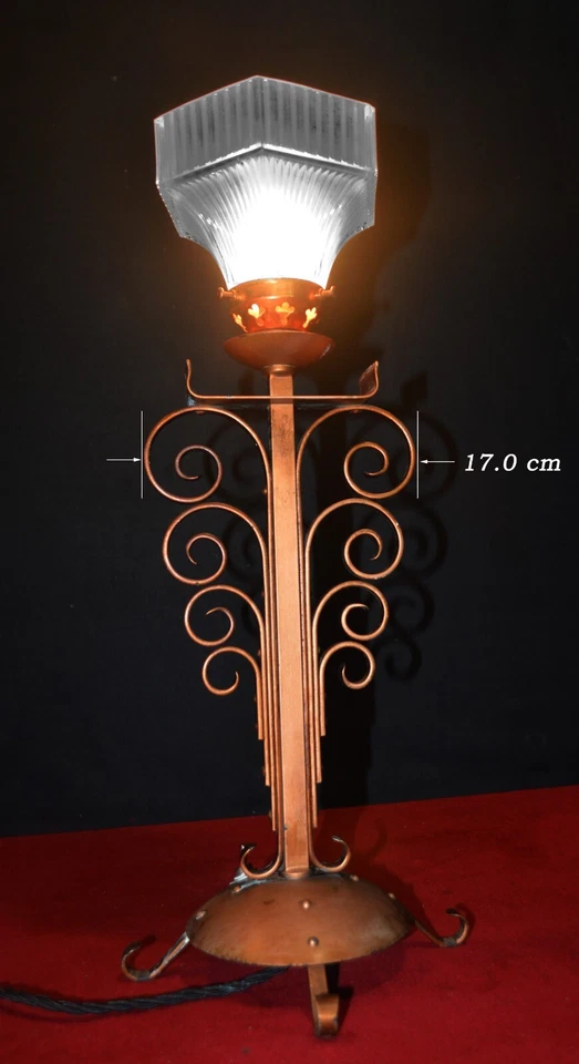 Fine copper brass Edwardian French art deco 1910 desk lamp rare holophane shade - Image 4 of 4