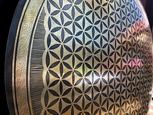 60 cm Gong-Fiore della Vita incisione intaglio gong terapia del suono gong fatto a mano - Foto 2 di 6