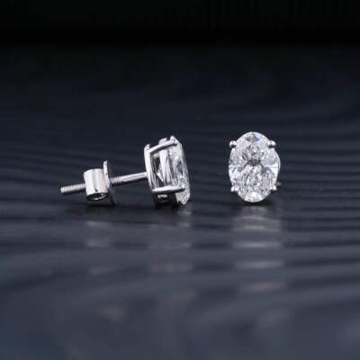 1.00 CT Oval Cut VS/SI Lab Created Diamond Women's Stud Earrings 14K White Gold