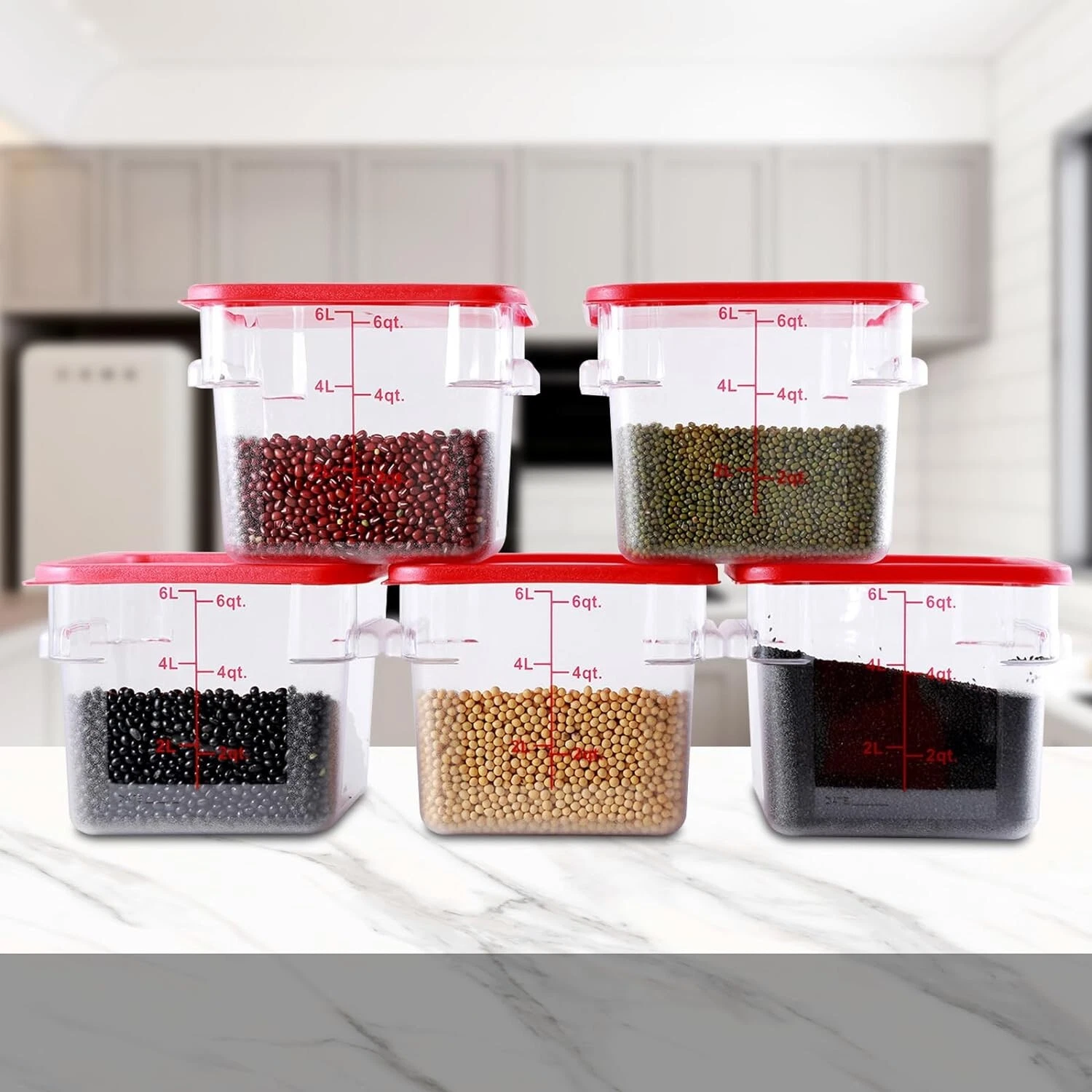 CMI 6 Qt 5 Pack Square Food Storage Containers With Lids Clear Polycarbonate Box