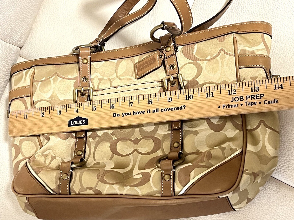 Coach Signature Optic Beige Jacquard Sateen Shoulder HandBag Purse