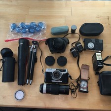 Petri 7s Circle Eye System 35mm Camera Telephoto Wide angle Lenses Rokuwa Tripod