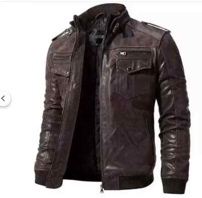 Men's FLAVOR Biker Jacket Made Of Real Retro Brwon Genuine Leather Brown