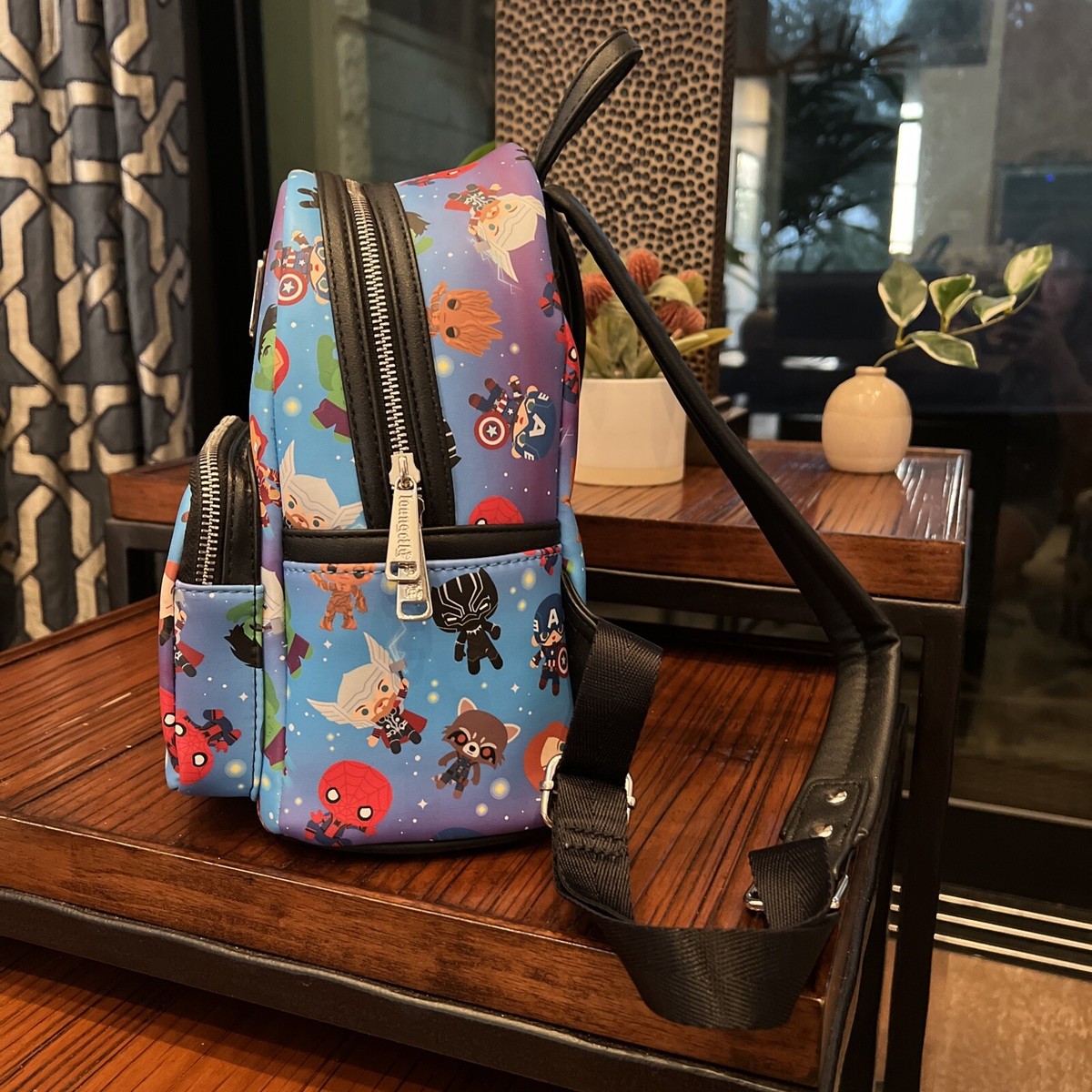 Disneyland Loungefly Chibi Faux Leather Backpack Avengers Blue New No Tags Disneyland Loungefly Chibi Faux Leather Backpack Avengers  main image 4