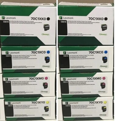2 SETS OEM LEXMARK XTRA HI-YLD TONER CARTRIDGES 701XK 701XC 701XY 701XM CS510