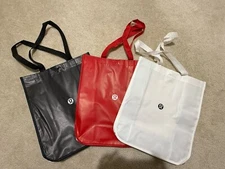 3 New Lululemon Reusable Shopping Tote Bag Large Black White Red Lot 3
