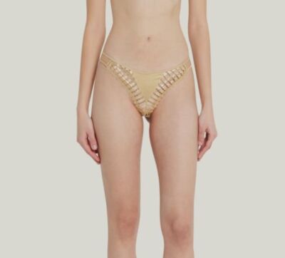 $122 Livy Women's Gold Hidden City Silk Metallic Cutout Tanga Panties Size L