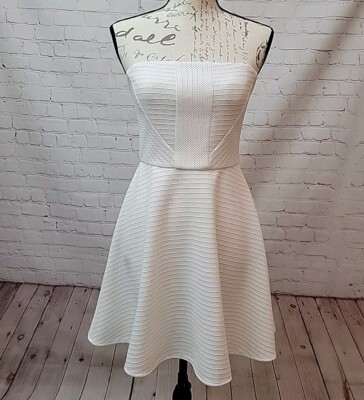 white fit and flare formal dress Pleats and Flare Stretchy Linen Mini Dress - White main image 1