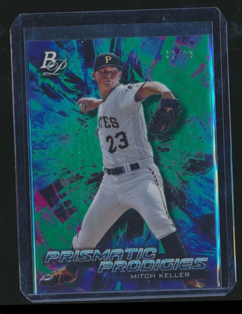 2018 BOWMAN PLATINUM GREEN PRISMATIC PRODIGIES /99 MITCH KELLER PIRATES