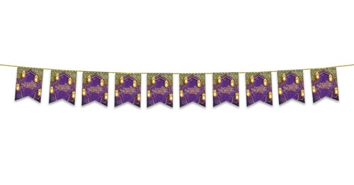 Happy Eid Mubarak Bunting Party Flags - Purple & Gold- Letter Decoration lantern - Foto 3 di 3