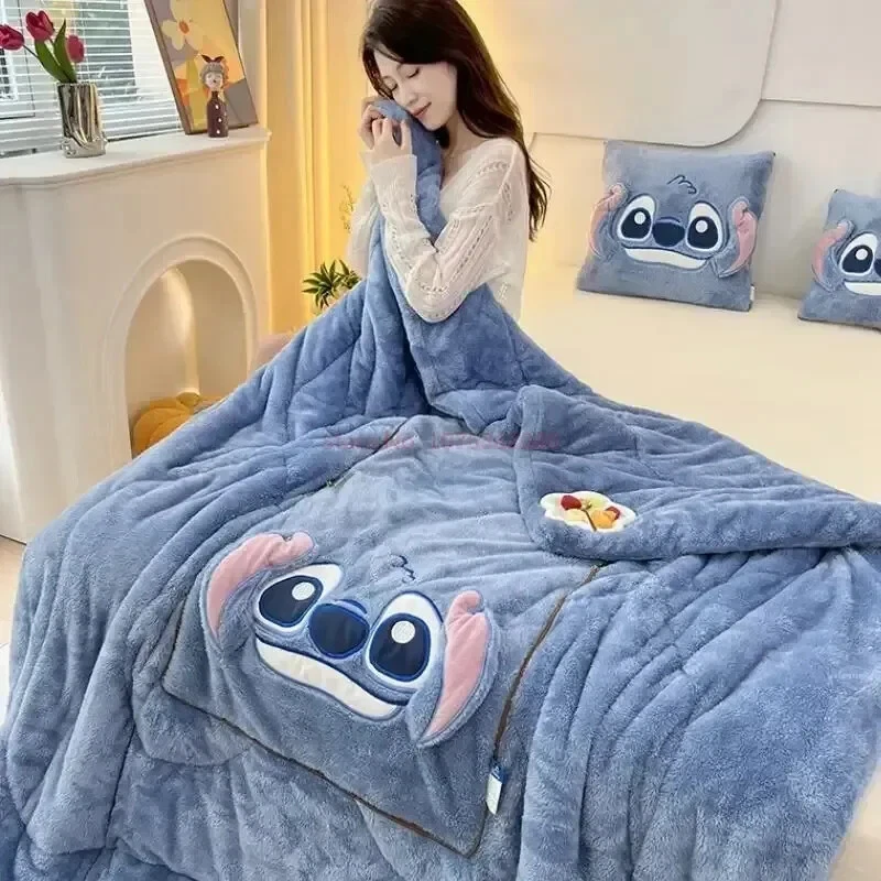 Miniso Stich Decke Wurfkissen 2-in-1 Winter Flanell Kissen verdickt Sofa - Bild 3 von 4