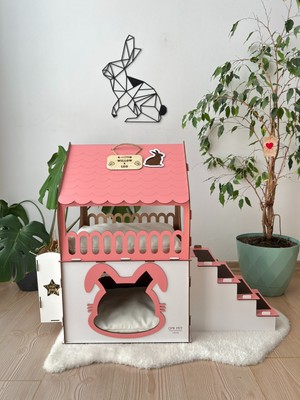 Wooden rabbit house, Two storey rabbit house, Hay Feeder Model, Rabbit furniture