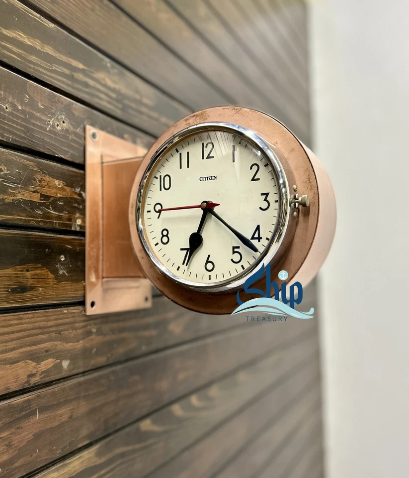 Antique Dual Face Old Steel Metal Ship's Quartz Wall Clock - Copper Coating - Image 2 of 4