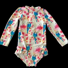 Cheeky Chickadee Parrot Print Long Sleeve Rashguard Swimsuit Girls size 3T