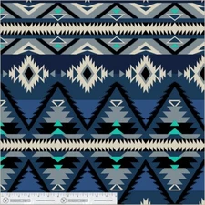Blue Raymi Native American Fleece Fabric - 60" Wide - Sold by The Yard & Bolt