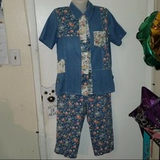 Koret Vintage Matching Denim Set Women's Small Petite floral patchwork cotton