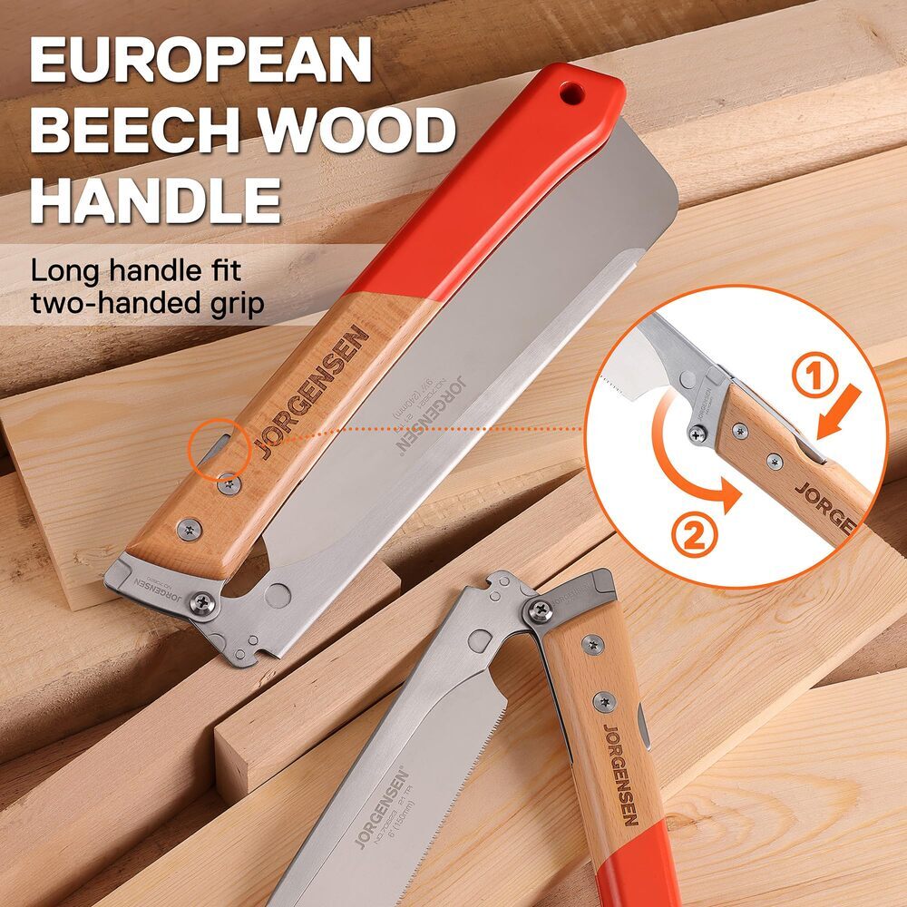 JORGENSEN Japanese Pull Saw 9.5 Inch Pro Folding Dovetail Saw SK5 Steel Blade