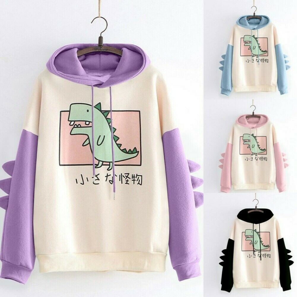 Lady Girl Dinosaur Hoodie Sweatshirt Pullover Tops Japanese Mori