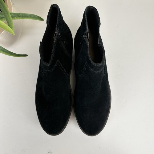 Clarks Collection Black Suede Airabell Style Chunky Wedge Ankle Booties Size 9.5 - Picture 3 of 9