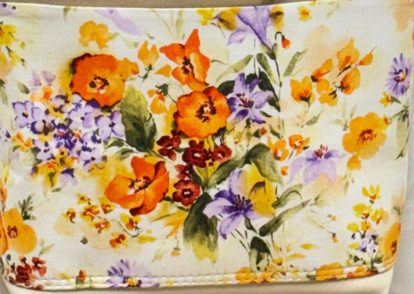 Crossbody Bag Tan Handmade Yellow Flowers Adjustable Strap Outside Pockets-image