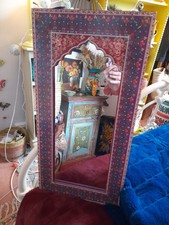 IAN SNOW HAND PAINTED WOODEN ARCHED MIRROR.LARGE. 62CM X 32CM. MULTICOLOUR. BOHO
