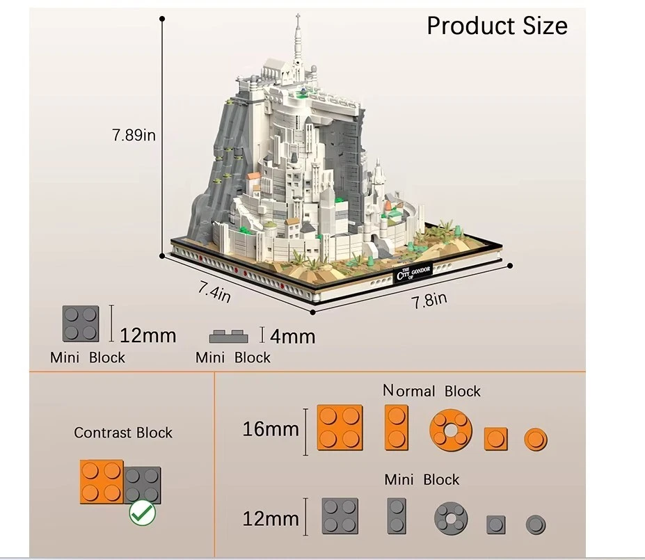 NEW MOC Design MINI-BLOCS Minas Tirith Building Blocks Lord of the Rings Set - Image 2 of 4