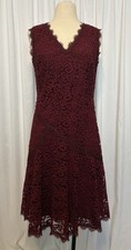 Tory Burch Burgundy Lace Midi Dress Size 6 Sleeveless Cocktail Party