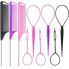 Hair Styling Kit 9 pcs Topsy Tail Tool Set Rat Tail Comb 6 pcs French Braiding