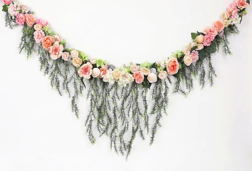 Kate Backdrop Rose Spanish Moss Garland Swag Ivory Wrinkle Free Washable 5' x 7'