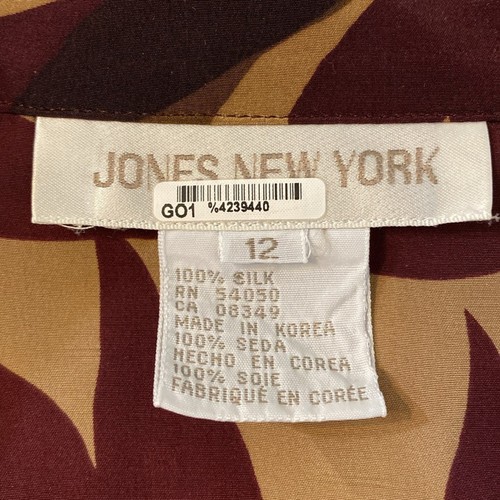 Vintage Jones New York 100% Silk Short Sleeve Blouse 90s Brown Burgundy Size 12 - Picture 3 of 7