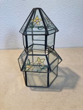 Vintage Stained Glass Display Box Floral Design Trinket Jewelry Holder Case