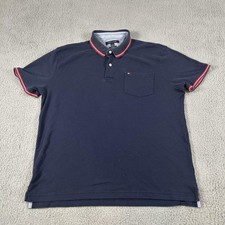 Tommy Hilfiger Polo Shirt Mens Large Blue Custom Fit Pocket Contrast Trim Casual