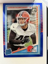 2025 Panini Donruss Optic - Rated Rookie Carson Schwesinger Blue Hyper Prizm