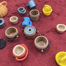Playmobil Barrels & Buckets Watering Can Basket Lot Used Lot Of 30 Pcs