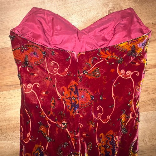 VTG Victoria Royal Sz 4 Red Velvet Beaded Formal Gown Maxi Dress Silk Blend Prom - Picture 20 of 24