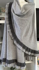 Portolano Cashmere Oversized X Large 38 x 82 Ruffled Shawl Wrap GRAY