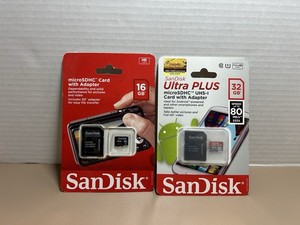 SANDISK Lot Of 2 MicroSDHC Cards W/ Adapters 32GB/16GB