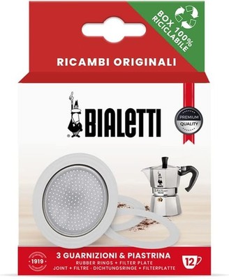 Bialetti Moka 3 Gaskets Filter Plate Replacement Set 3-4 Cup Espresso