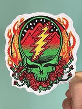 Grateful Dead Iron On Patch Steal Your Face Red Green Orange Embroidered Round