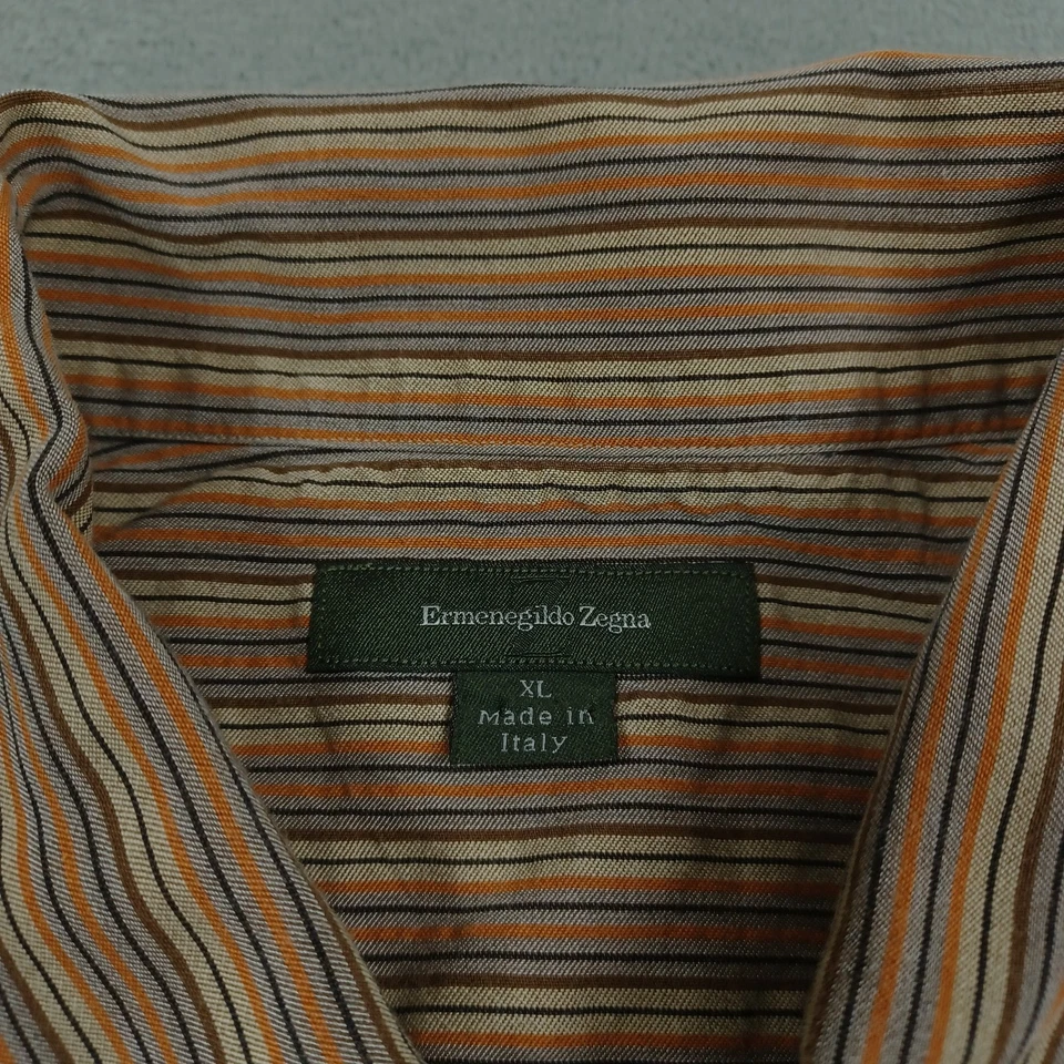 Camisa de Vestir Ermenegildo Zegna XL Naranja Rayas Negocios Algodón Abotonado Foto 4 de 4