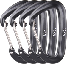 Carabiner Clips, 12 25 kN Aluminium D Ring Heavy Duty Lightweight Caribeaners fo