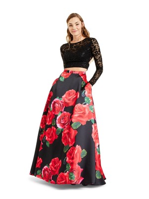B DARLIN Womens Black 2 Pc Long Sleeve Full-Length Formal Dress 0
